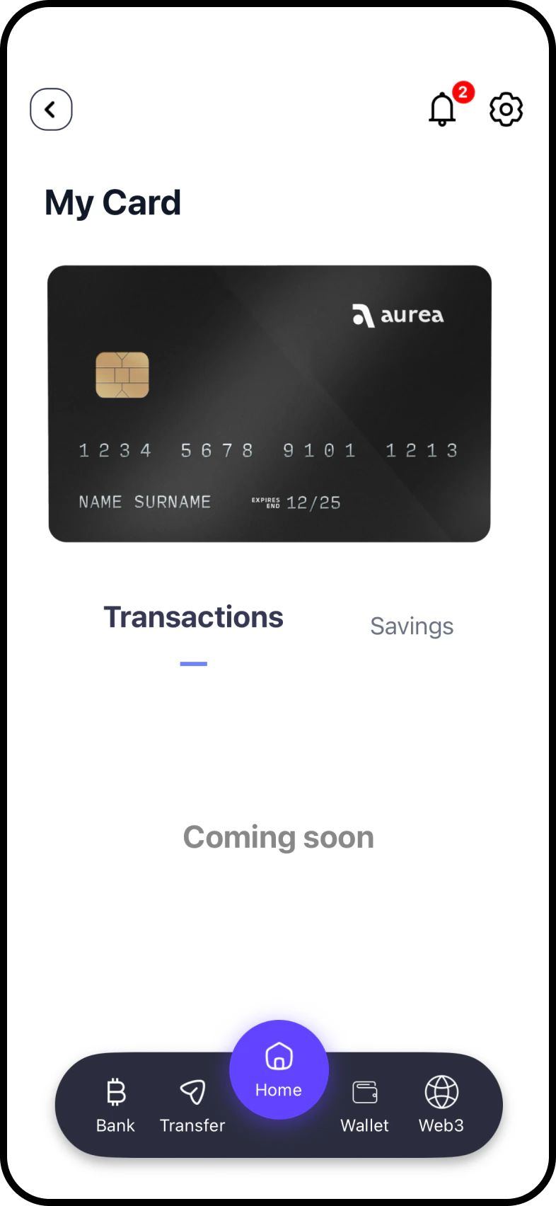 Gestione carta bancaria Aurea