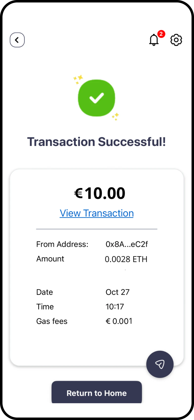 Conferma transazione completata con successo