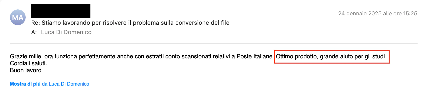 Testimonianza cliente: Ottimo prodotto, grande aiuto per gli studi professionali